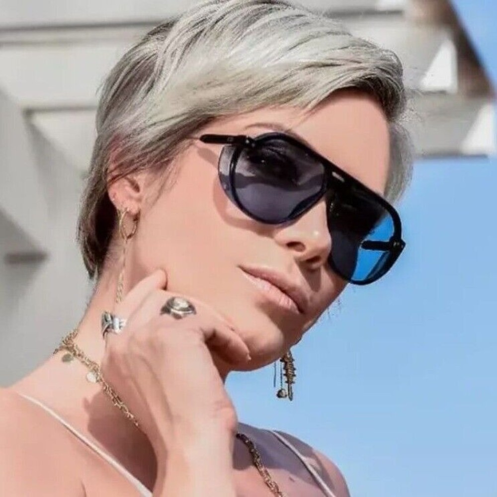 Sunglasses Women's Fashion Shield Style Designer Shades Dark Black Lens Trendy